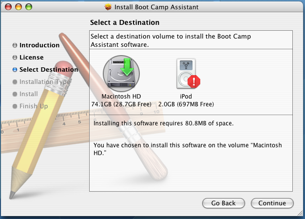 Apple Boot Camp Windows XP Dual Boot Installer: Installing the Assistant