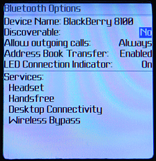 Blackberry Pearl 8100: Opciones de Bluetooth