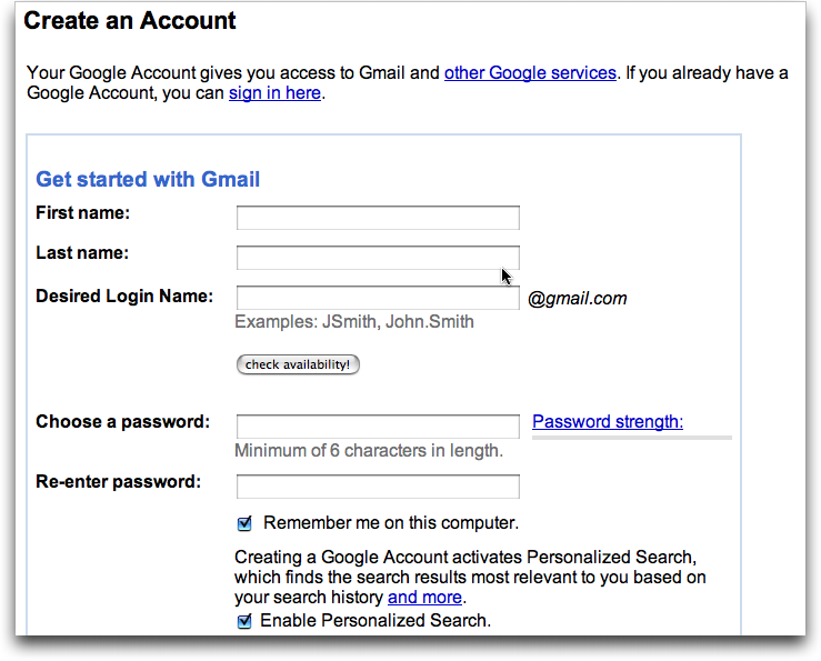 how to create a new gmail account