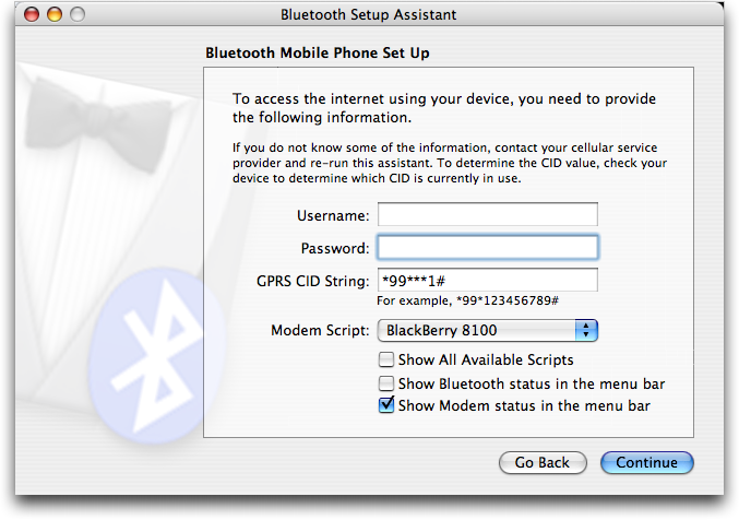 Mac OS X: Bluetooth Mobile Device Setup