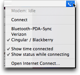 Mac OS X: Menu Bar modem menu