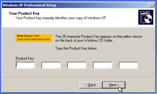 Parallels - Enter Windows XP Product Key