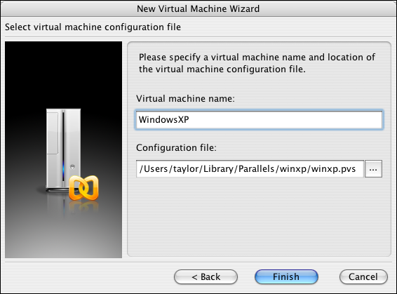 Parallels, New Virtual Machine Wizard, VM Name