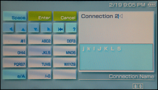 Sony PSP: Settings: Enter Connection Name