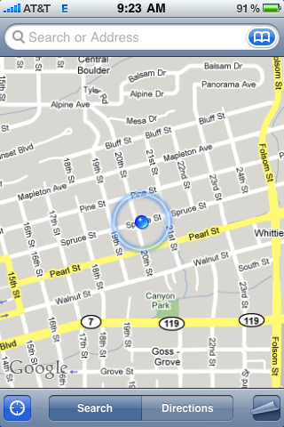apple iphone google map pin drop 78. The blue pin shows where you are, 