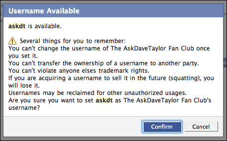 facebook username. facebook username set custom url 4. If you like the name you've specified 