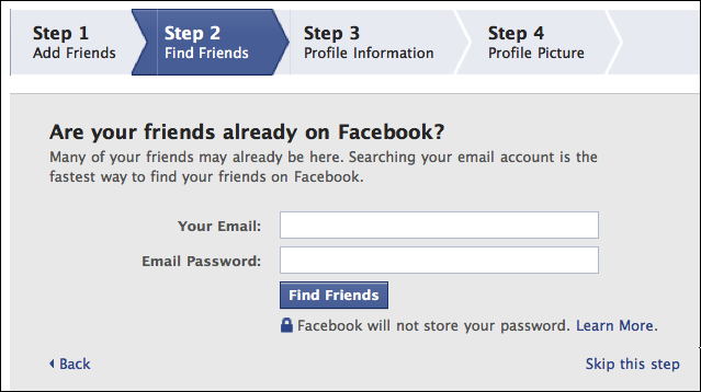 facebook sign. If you'd rather not have Facebook scan your mailbox and figure out your