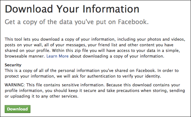 facebook download personal information 1
