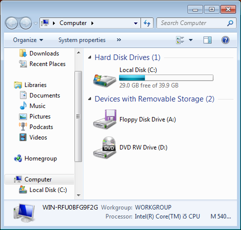 windows 7 available disk space 2