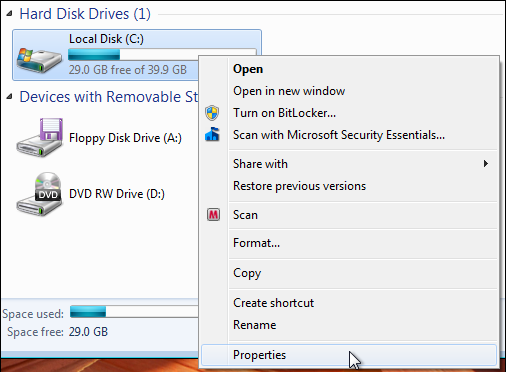 windows 7 available disk space 3