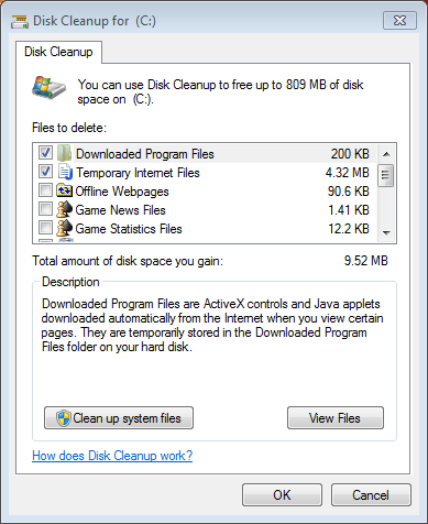 windows 7 available disk space 6