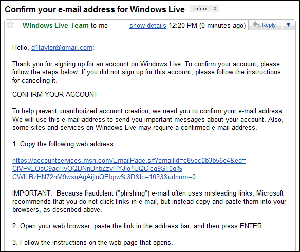 windows live verify email address 4
