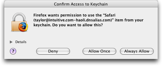 1Passwd confirm access to Saft password from Keychain