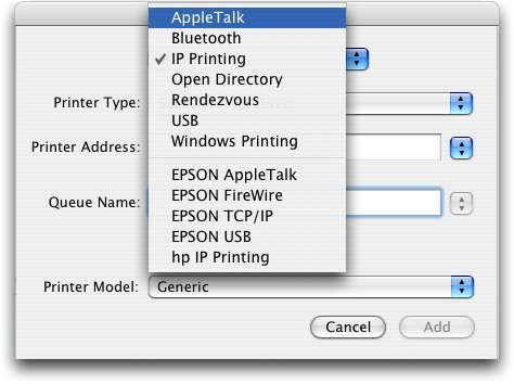 adding a LAN printer to a Mac OS X system
