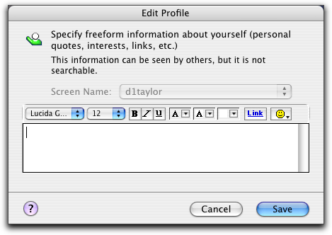 Edit your AIM screen name profile: Mac OS X