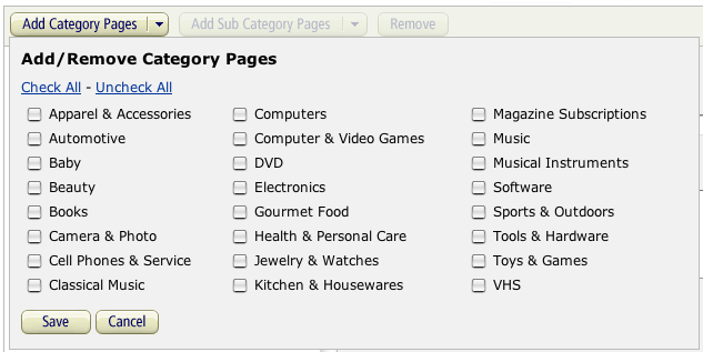 Amazon aStore: Selecting Categories