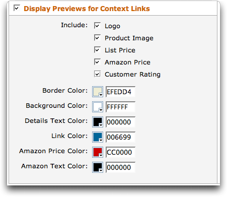 Amazon Context Links (Beta): Configure Display Previews