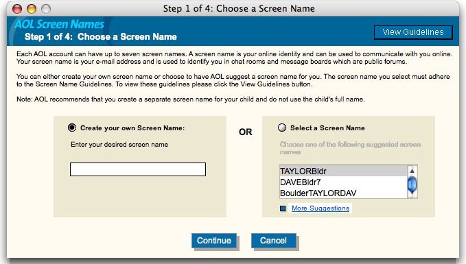 Choose an AOL screen name