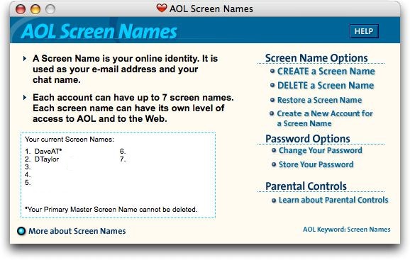 Viewing your screen names in AOL