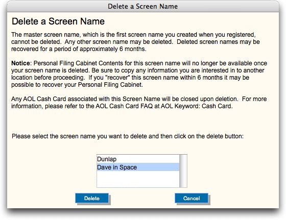 AOL Delete a Screen Name