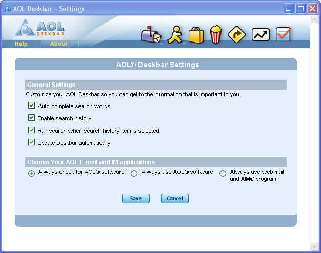 AOL Deskbar Settings