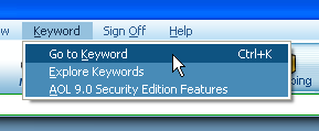 America Online AOL Go To Keyword menu