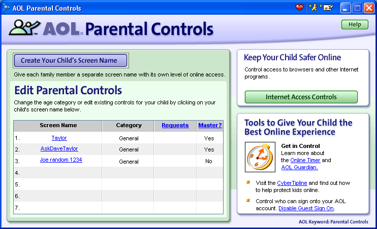 AOL Parental Controls