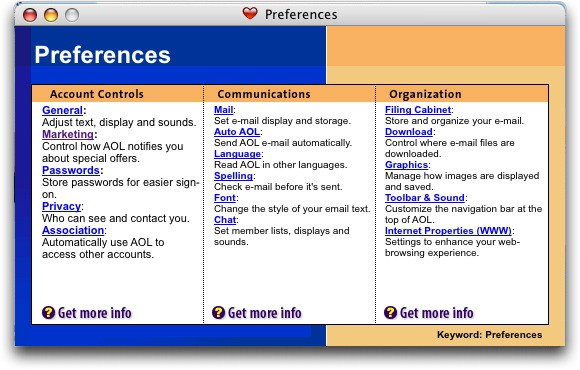 AOL Preferences Window