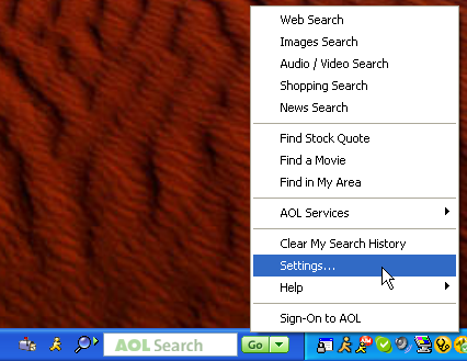 AOL Search Options from the Windows Taskbar