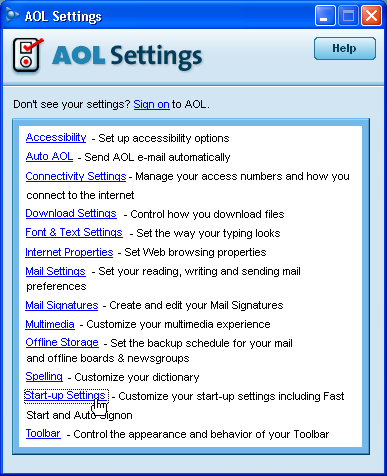 America Online (AOL) Auto Signon Settings