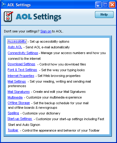 AOL Settings from Toolbar