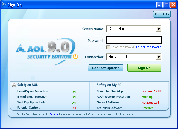 America Online (AOL) Signon Screen