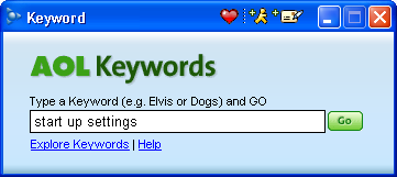 AOL Keyword Search: Startup Settings