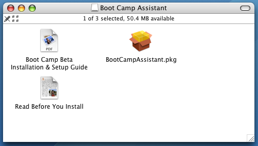 Apple Boot Camp Windows XP Dual Boot Installer: Finder Folder View