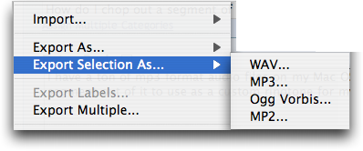 Audacity on Mac OS X: Export Selection As
