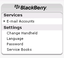 Blackberry RIM Web site for Pearl / Cingular, Menu options