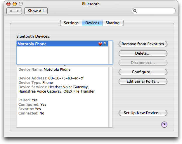 Apple Bluetooth Setup: Motorola RAZR V3c