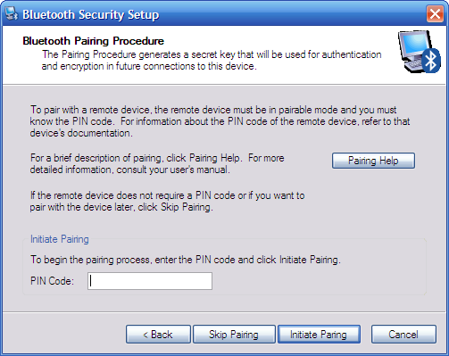 Windows XP Bluetooth Security Setup