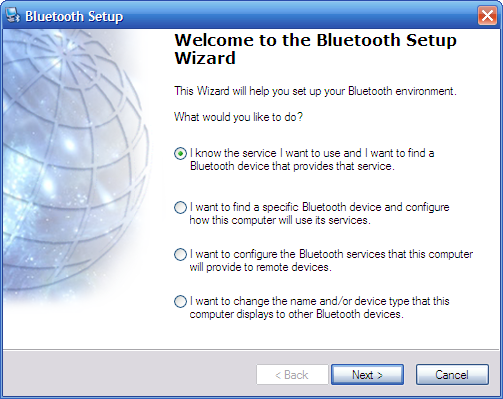 Windows XP Bluetooth Setup Wizard