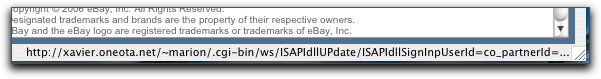 eBay phishing message: URL