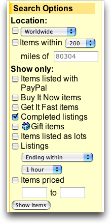 eBay Search Options