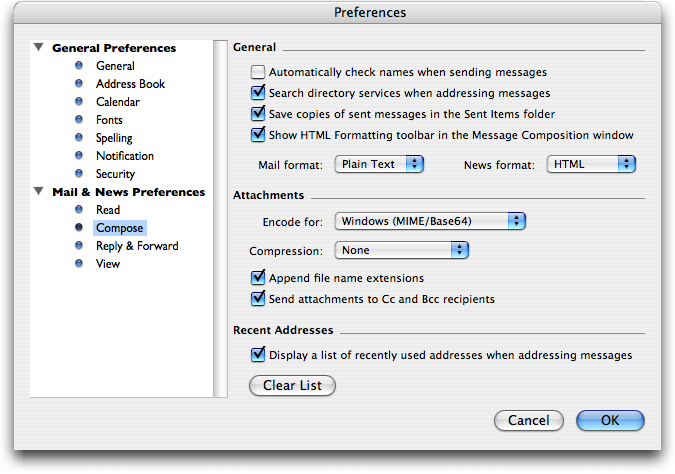 Microsoft Entourage for Mac: Compose preferences