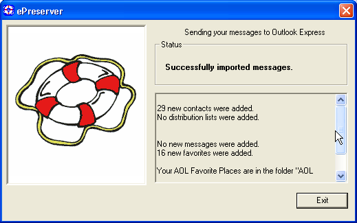 ePreserver AOL data export success