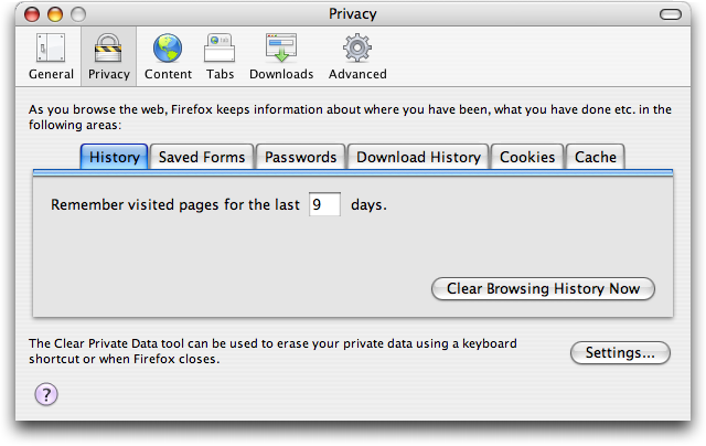 Firefox Preferences; Privacy