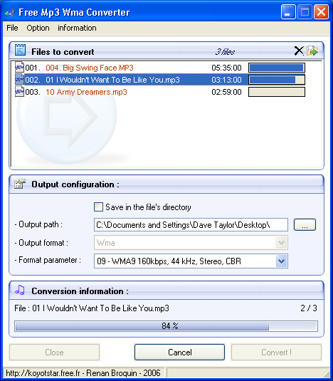 Free MP3 WMA Converter for Windows: Converting!
