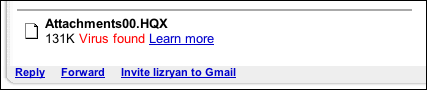 Google Gmail: Virus in Attachment