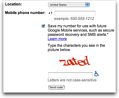 Sign up for a Gmail account with your cellphone, #2