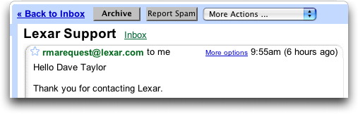 Gmail mail header, options not shown