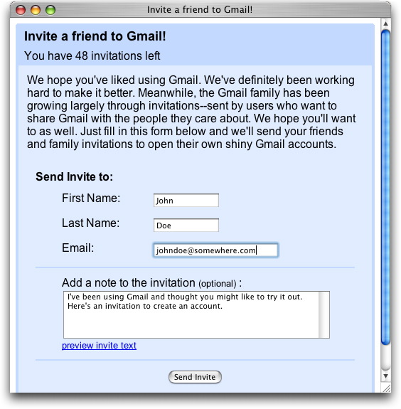 Google Gmail Invite A Friend Window