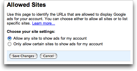 Google AdSense: Allowed Sites